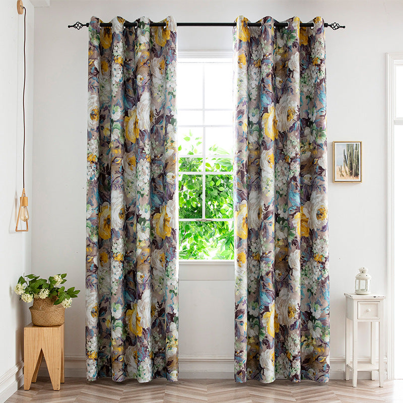 Rideau fleuris épais. Indoor Living Room Printing Shading Curtain.