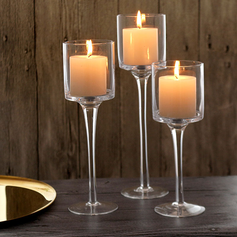 Set 3 High Glass Candle Holder Transparent.