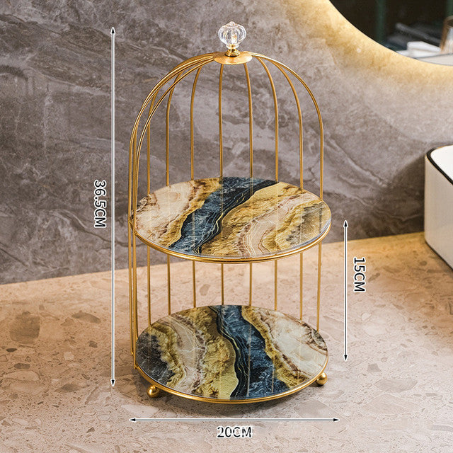 Storage cage for beauty products. Dressing table. Desktop jewelry, lipstick, skincare products. Iron bird cage.
