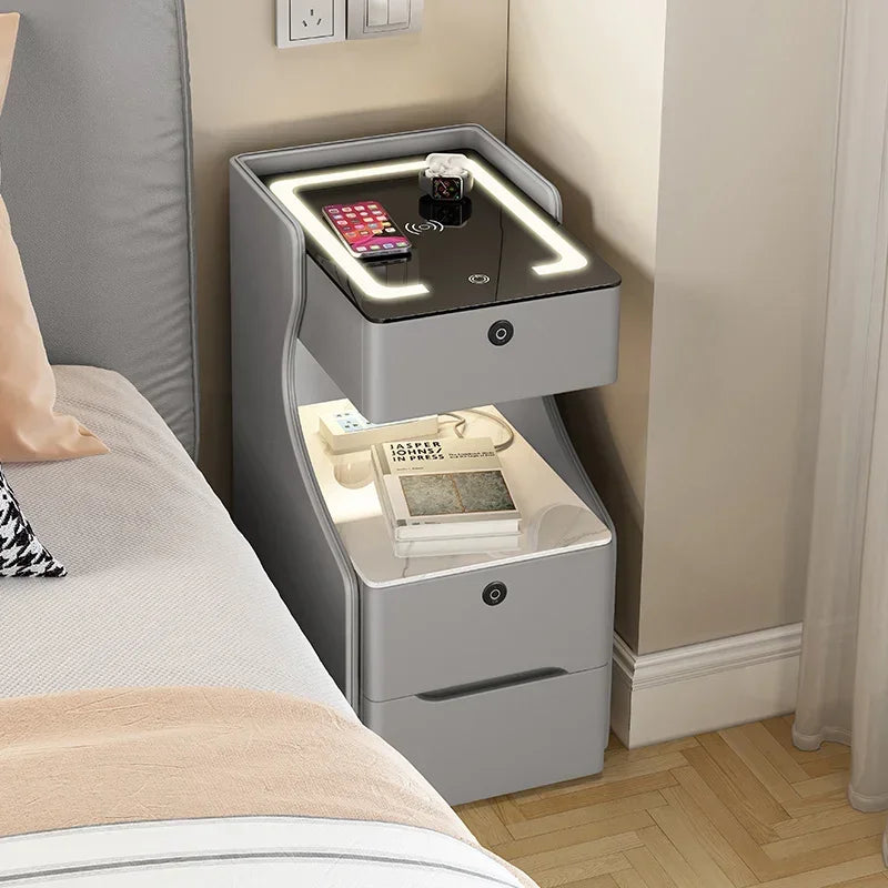 Table de chevet intelligente avec led et chargeur sans fil intégré. Meubles de Chambre.