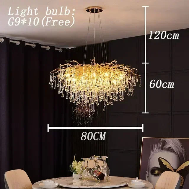 Lustre de luxe en cristal, 80cm, avec ampoule LED.