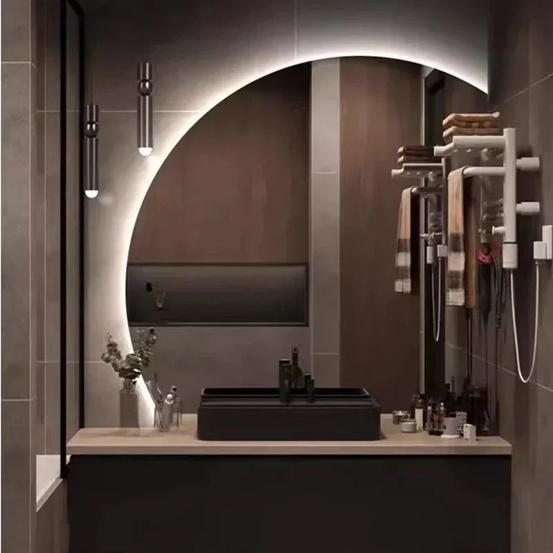Miroir de salle de bain, design circulaire avec LED, de 90x90cm.