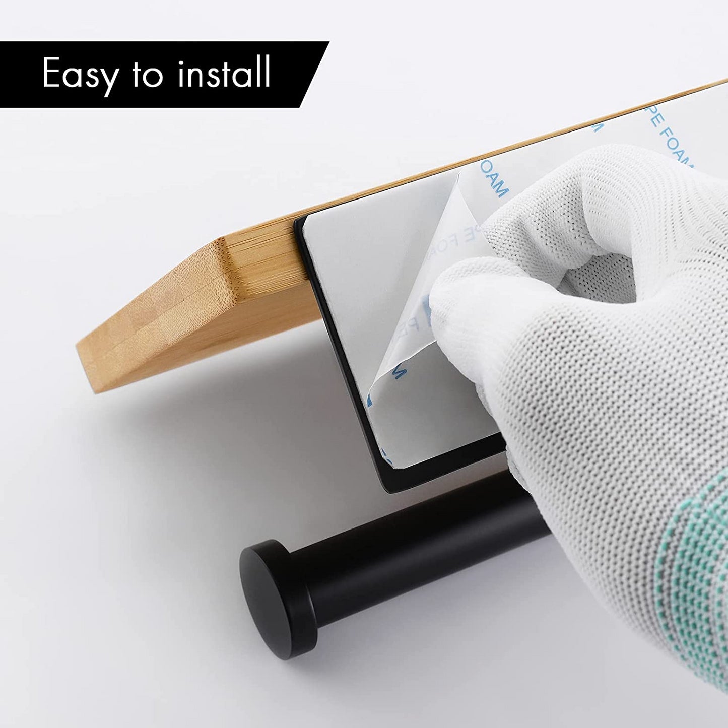 Support pour papier toilettes en Bambou. Bamboo Black Toilet Paper Holder With Phone Shelf