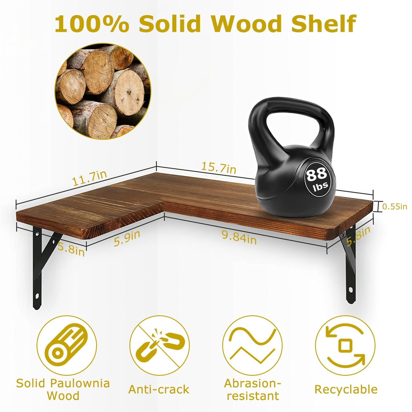 Lot de 4 étagères flottantes d'angle murales en bois et métal.