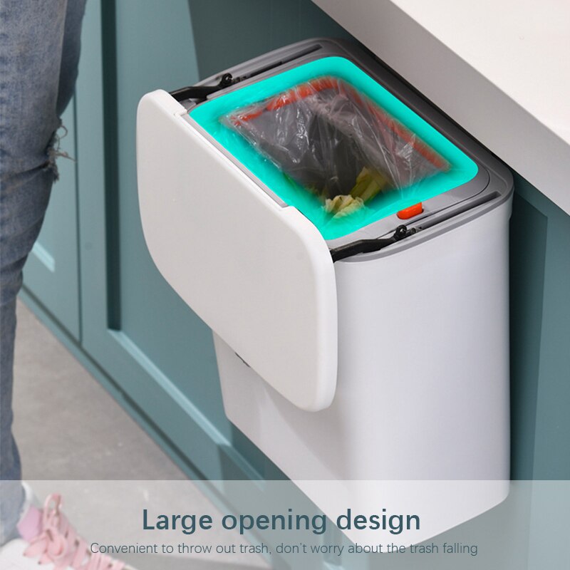 Poubelle miniature pour cuisine. Kitchen Sliding Cover Trash Can Wall-Mounted.