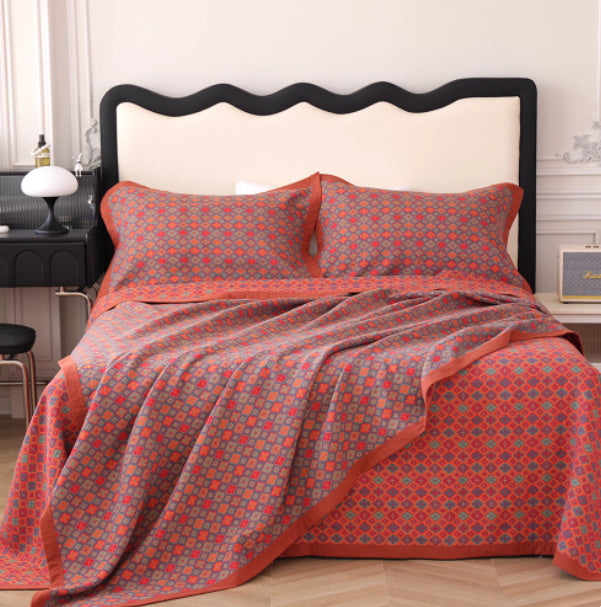 Ensemble 3 pièces couvertures de lit  et 2 taies d'oreiller en gaze de coton.