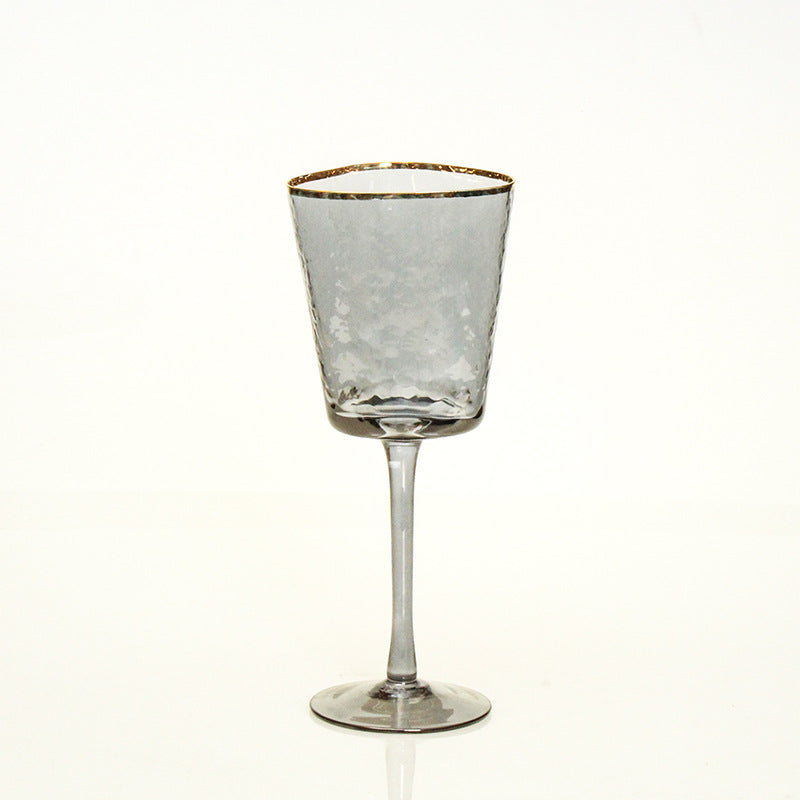 Verre à vin ou champagne en crystal. Creative Hammer Pattern With Gold Edge Pink Gray Crystal Glass.
