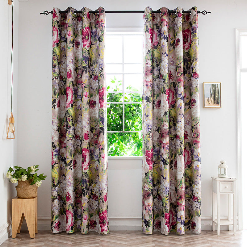 Rideau fleuris épais. Indoor Living Room Printing Shading Curtain.
