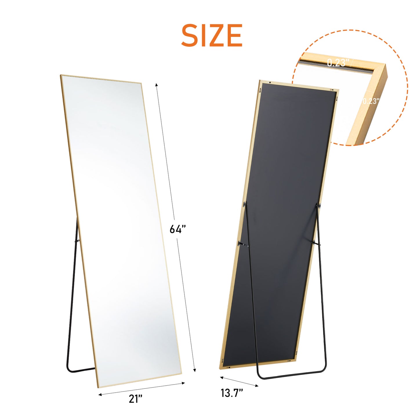 Miroir grande taille. Floor Standing Mirror Stand Aluminum.