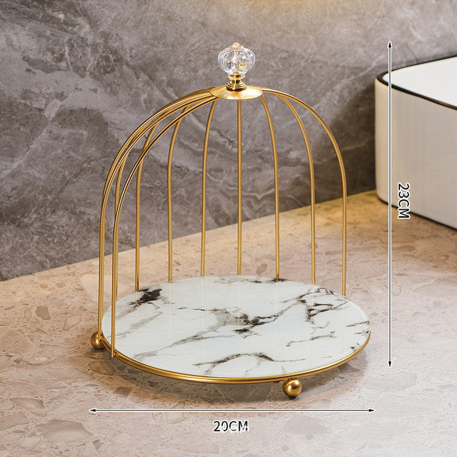Storage cage for beauty products. Dressing table. Desktop jewelry, lipstick, skincare products. Iron bird cage. 