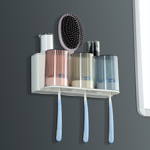 Support pour brosses à dents et dentifrice pour salle de bain. Toothpaste Dispenser Wall-Mounted automatic.