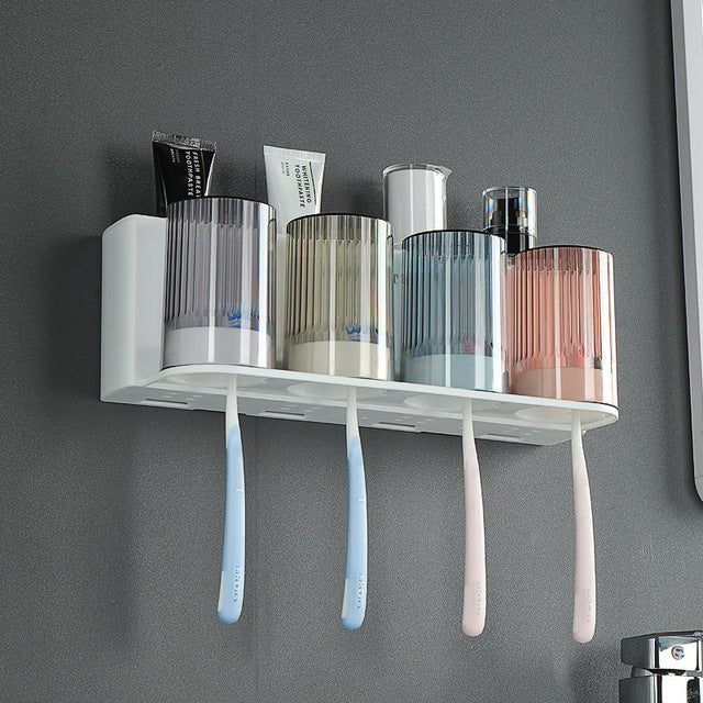 Support pour brosses à dents et dentifrice pour salle de bain. Toothpaste Dispenser Wall-Mounted automatic.