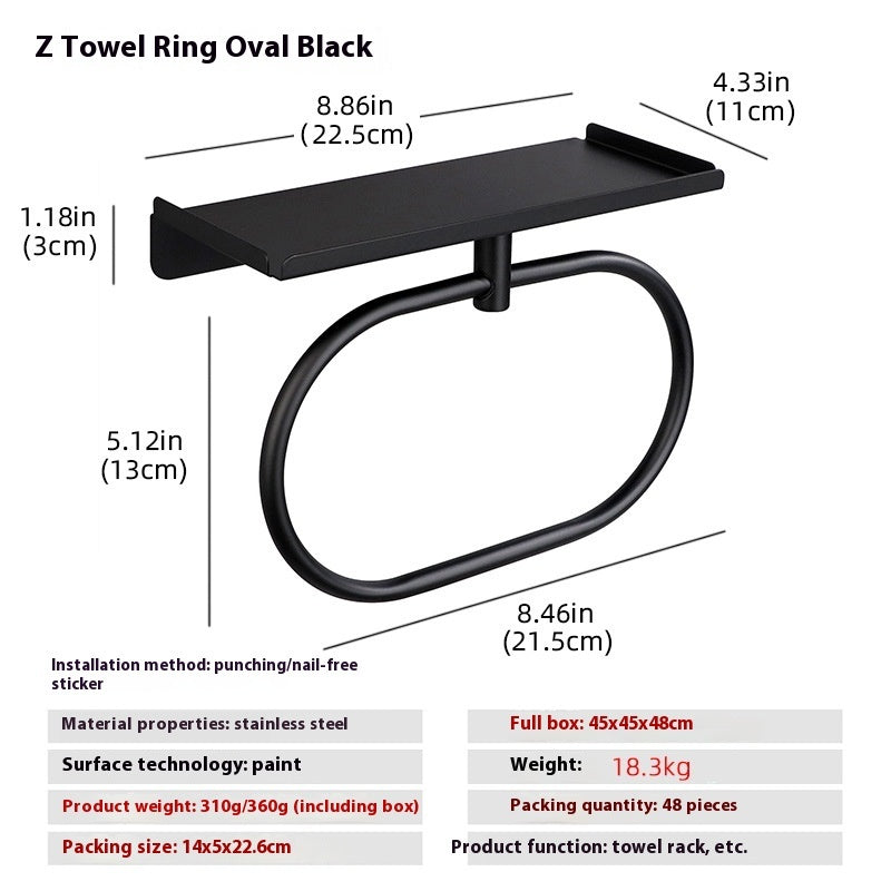 Anneau porte-serviettes de salle de bain en acier inoxydable sans perforation