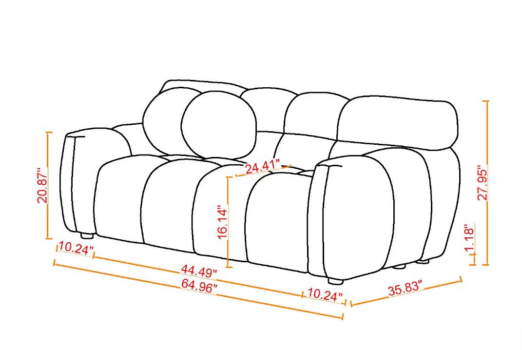 64.96 Length ,35.83inch Deepth, For USA People only, Marshmallow Sofa,loop Sofa ,2 Seater, BEIGE BUCKLE