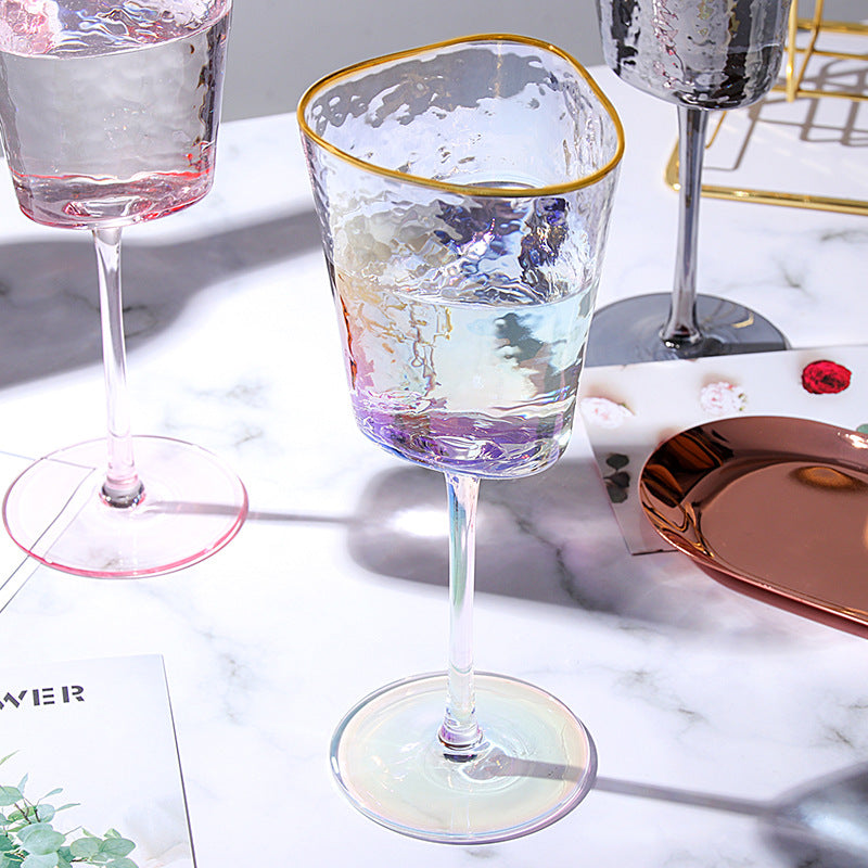 Verre à vin ou champagne en crystal. Creative Hammer Pattern With Gold Edge Pink Gray Crystal Glass.