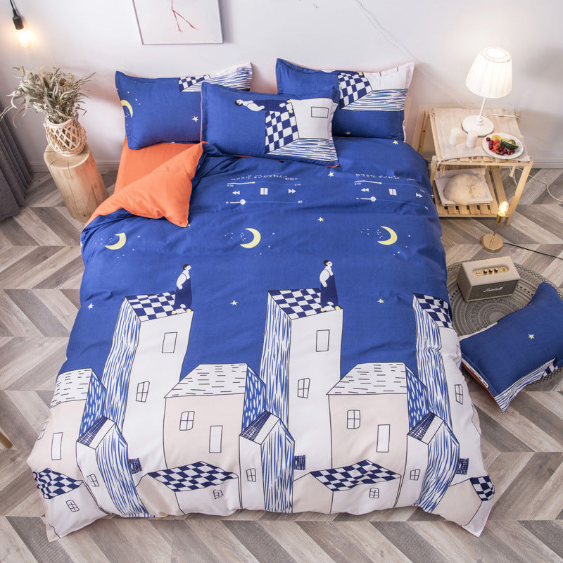 Parure 4 Pcs motifs imprimés. 4Pcs Floral Pattern Printed Duvet Cover Pillowcases Bedding Set