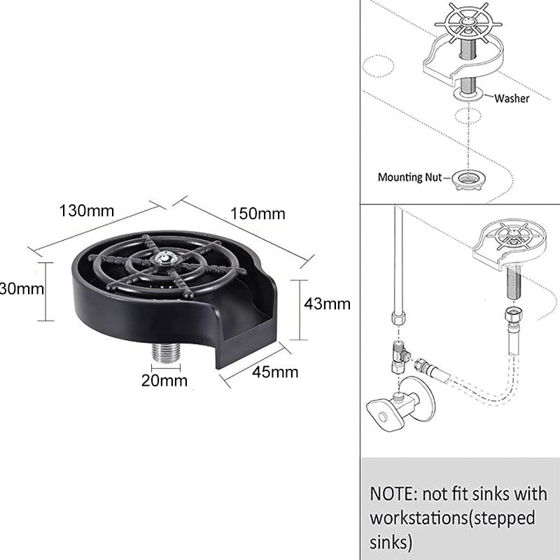 Laveur de tasses automatique. Automatic Cup Washer Bar Glass Rinser Cleaning.