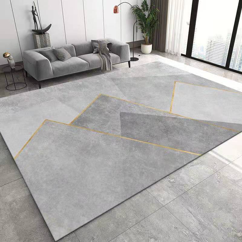 Tapis gris, formes géométriques, anti dérapant.