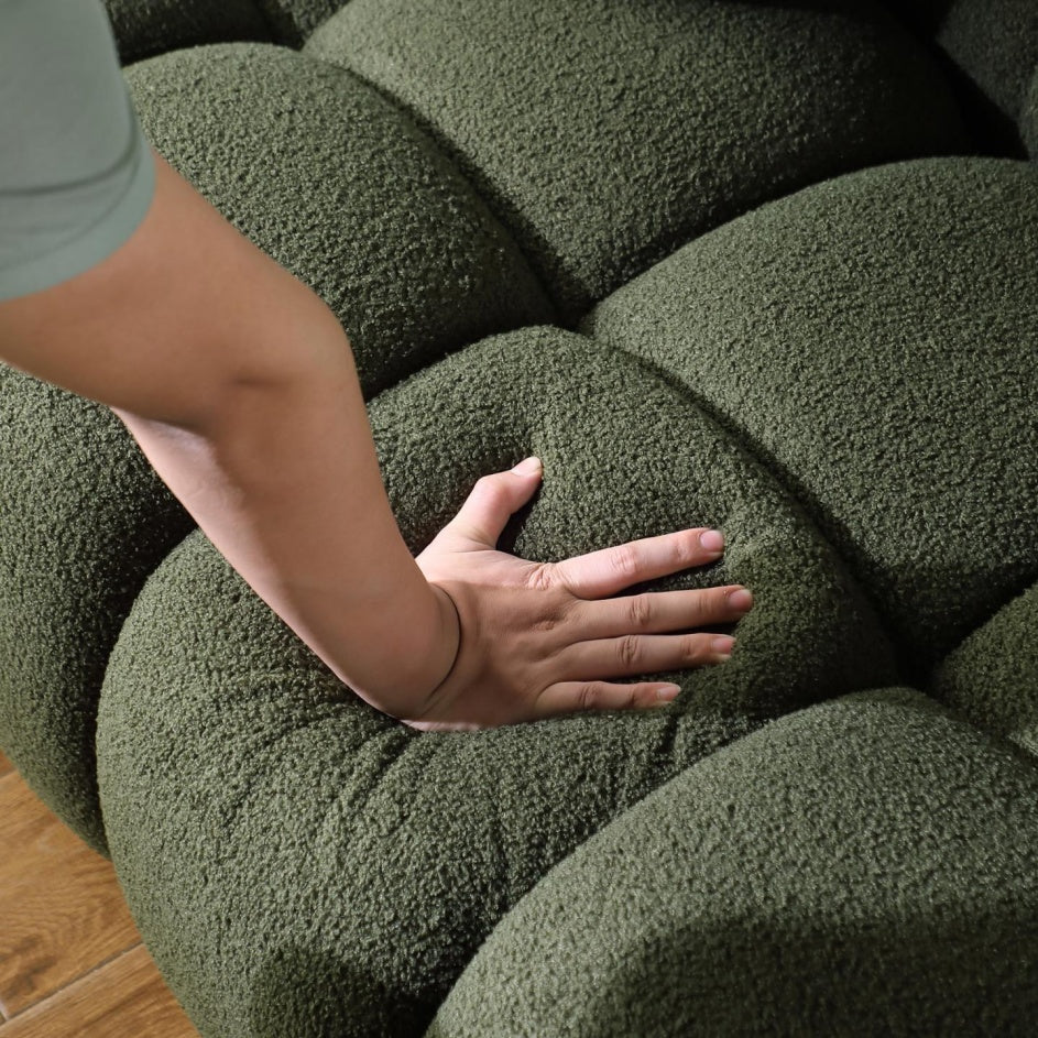 64.96 Length ,35.83inch Deepth, For USA People only, Marshmallow Sofa,boucle Sofa ,2 Seater, Olive Green BOUCLE