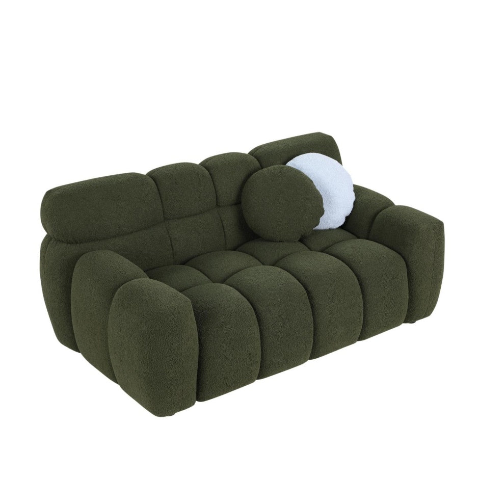 64.96 Length ,35.83inch Deepth, For USA People only, Marshmallow Sofa,boucle Sofa ,2 Seater, Olive Green BOUCLE
