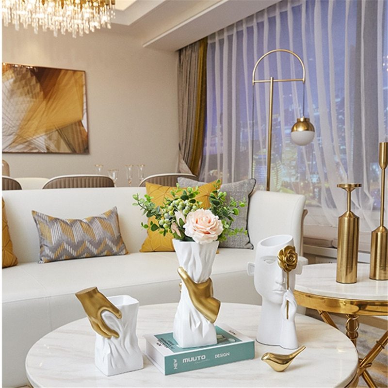 Vase décoratif créatif gold and white