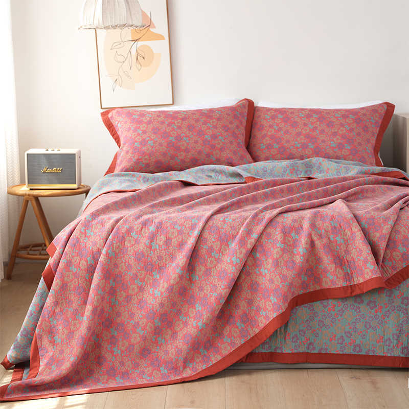 Ensemble 3 pièces couvertures de lit  et 2 taies d'oreiller en gaze de coton.