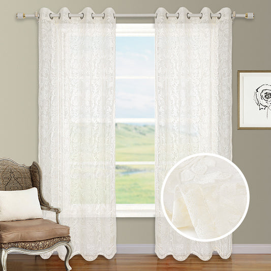 Rideau en toile imprimée motifs fleuris. Curtain Grid Curled Flower Print Window Curtain Screen