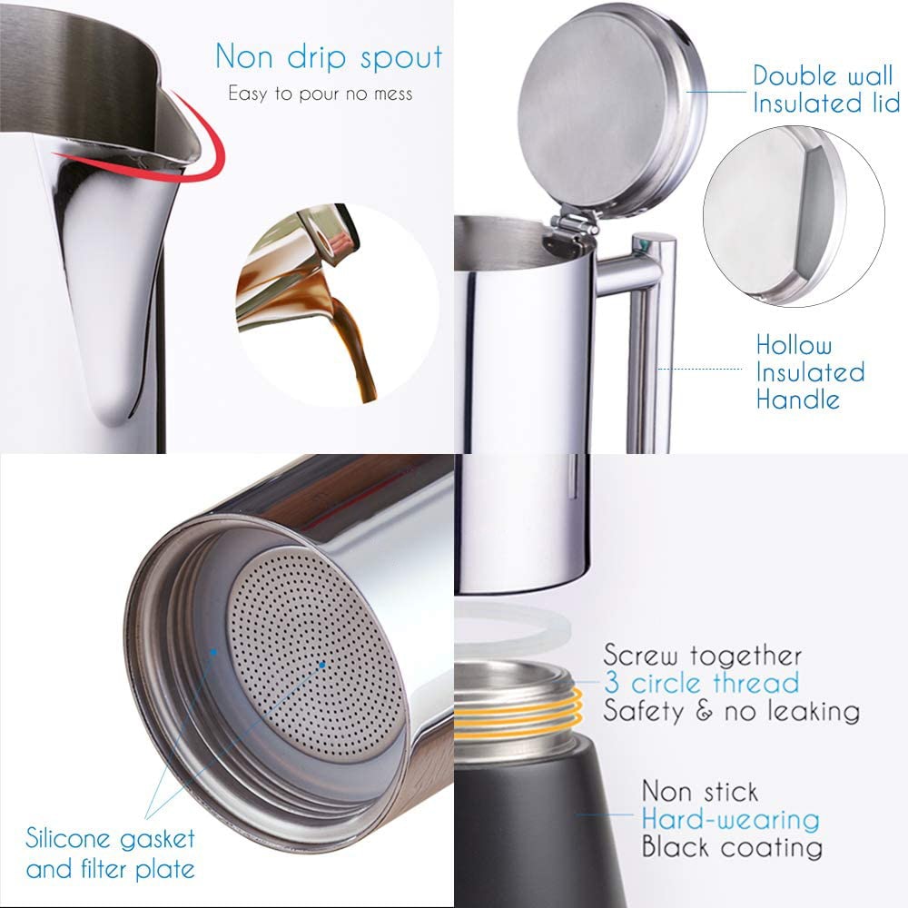 Cafetière en acier inoxydable de qualité. Stainless Steel Espresso Coffee