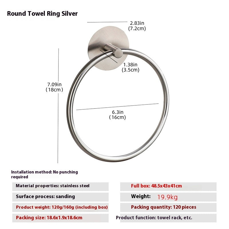 Anneau porte-serviettes de salle de bain en acier inoxydable sans perforation
