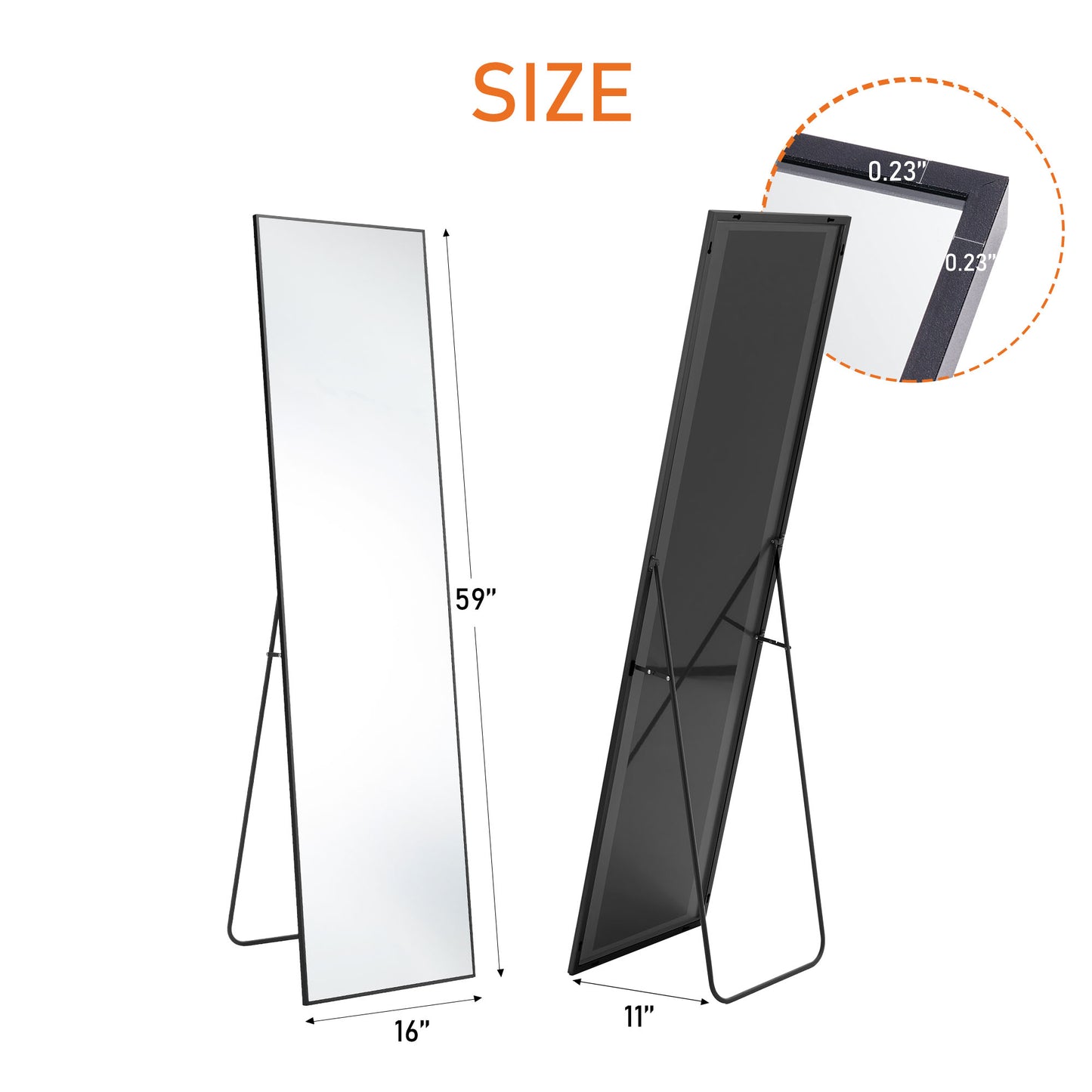 Miroir grande taille. Floor Standing Mirror Stand Aluminum.