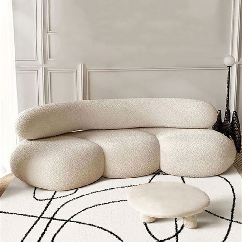 Canapé courbe en cachemire d'agneau. Curves Lamb Cashmere Fabric Sofa Living Room.
