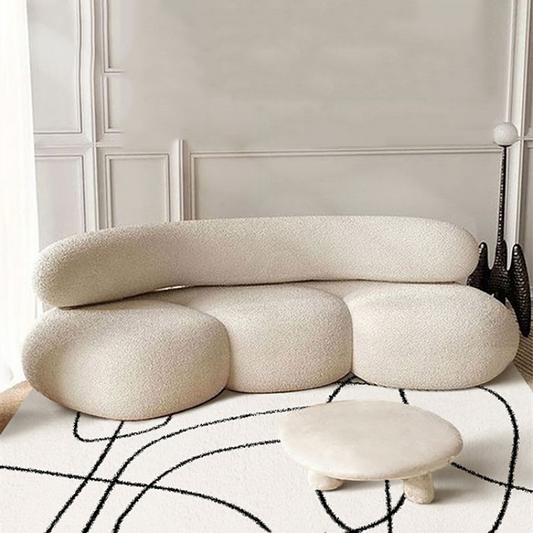 Canapé courbe en cachemire d'agneau. Curves Lamb Cashmere Fabric Sofa Living Room.