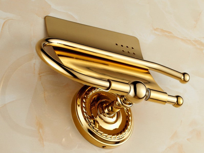Porte-papier de toilette de luxe couleur or poli en laiton. Montage salle de bain.