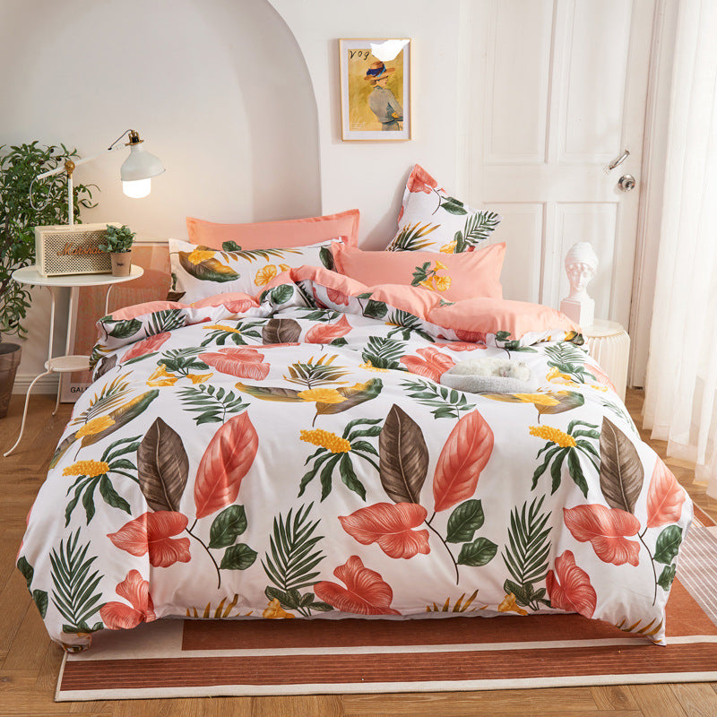 Parure 4 Pcs motifs imprimés. 4Pcs Floral Pattern Printed Duvet Cover Pillowcases Bedding Set