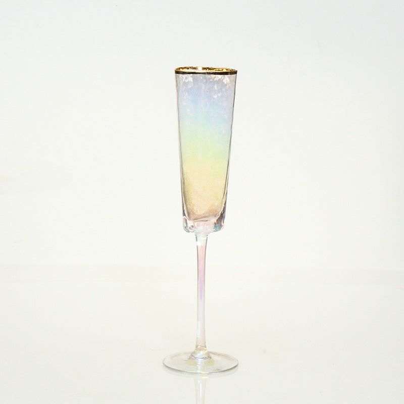Verre à vin ou champagne en crystal. Creative Hammer Pattern With Gold Edge Pink Gray Crystal Glass.