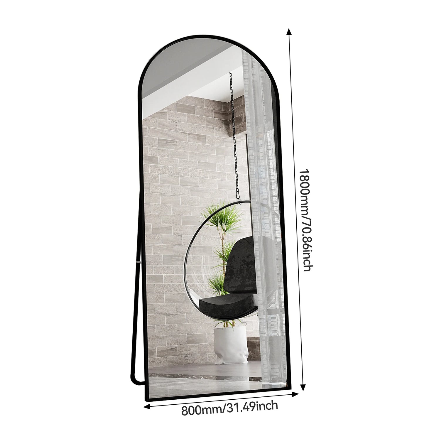 Miroir grande taille noir, 180x80cm en Aluminium.