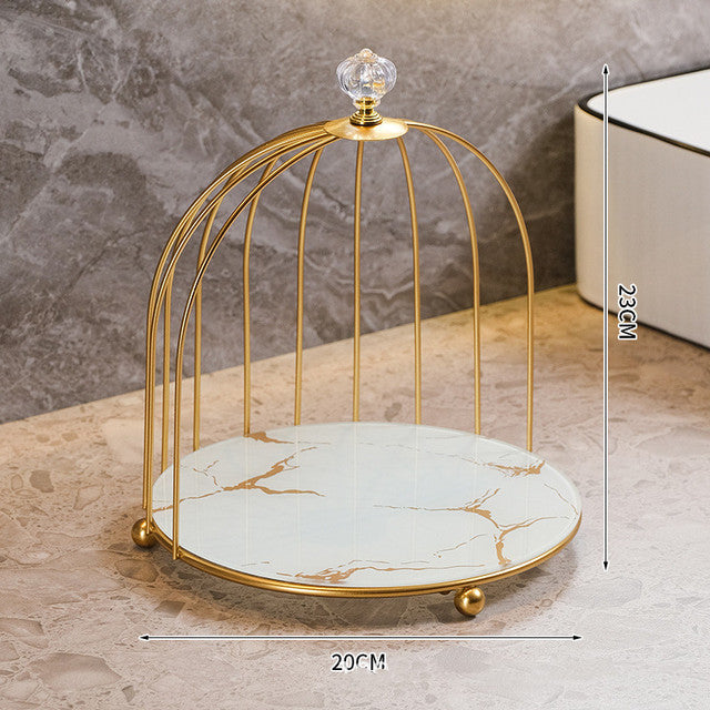 Storage cage for beauty products. Dressing table. Desktop jewelry, lipstick, skincare products. Iron bird cage. 