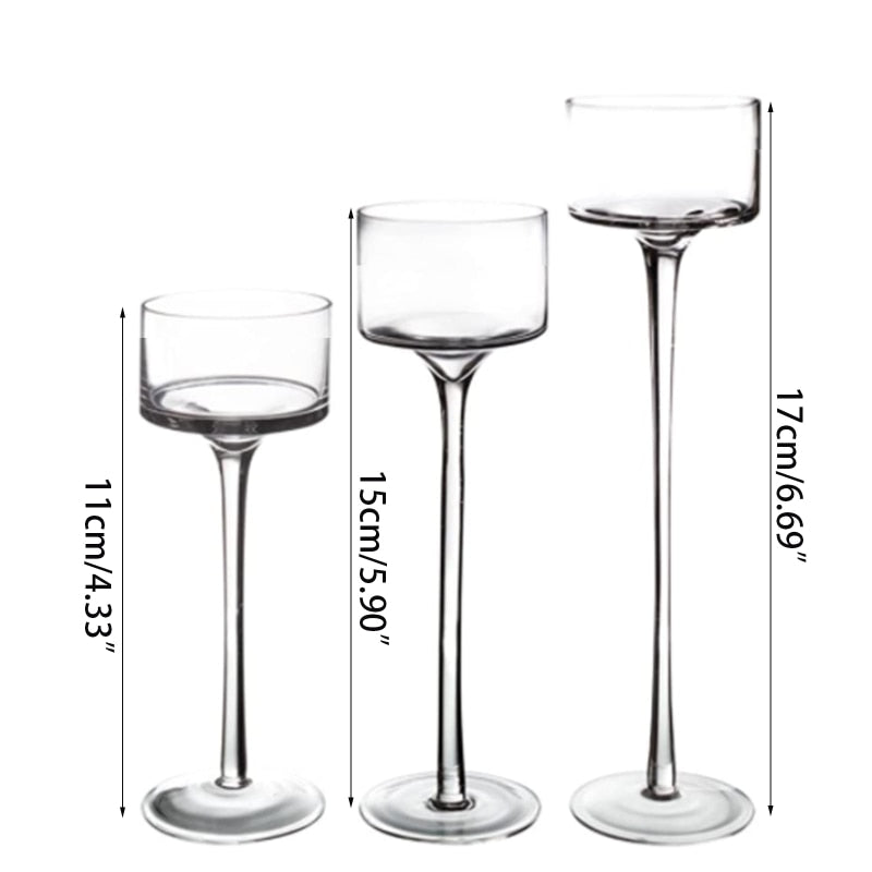 Set 3 High Glass Candle Holder Transparent.