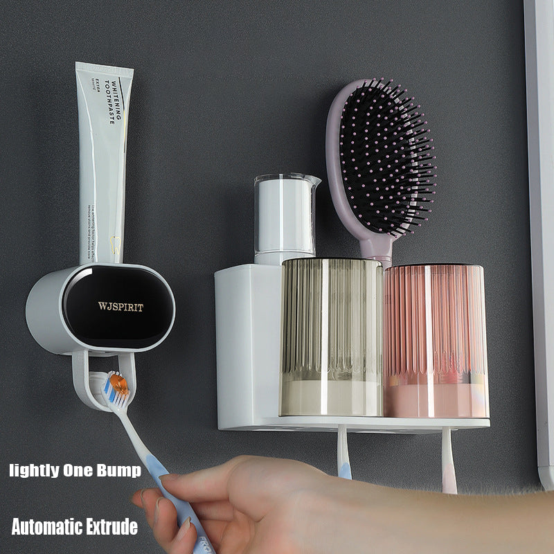 Support pour brosses à dents et dentifrice pour salle de bain. Toothpaste Dispenser Wall-Mounted automatic.
