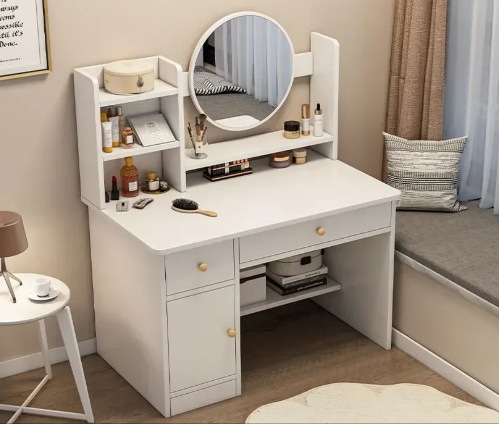 Coiffeuse avec miroir led et tiroirs de rangements pour chambre.