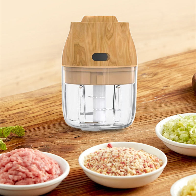 Hachoir électrique mobile avec port USB. Electric Wood Grain Kitchen Chopper Mini USB