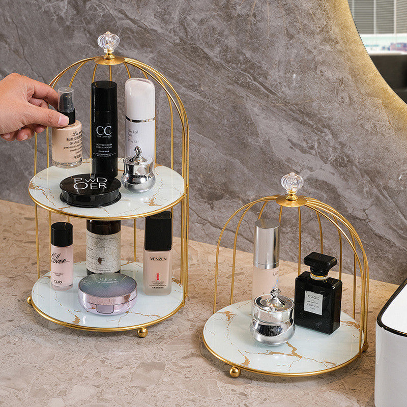 Storage cage for beauty products. Dressing table. Desktop jewelry, lipstick, skincare products. Iron bird cage. 