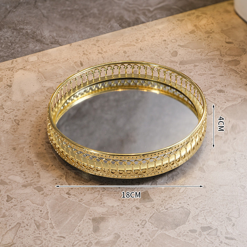 Plateau miroir doré. Oriental Style Round Tray Glass.