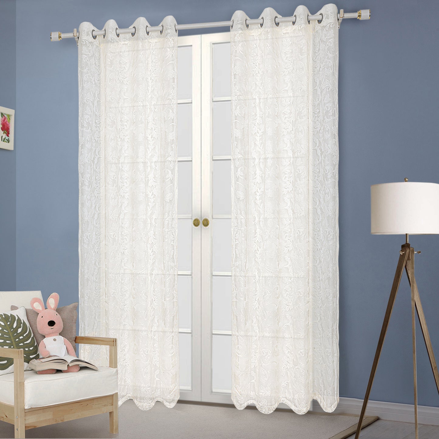 Rideau en toile imprimée motifs fleuris. Curtain Grid Curled Flower Print Window Curtain Screen