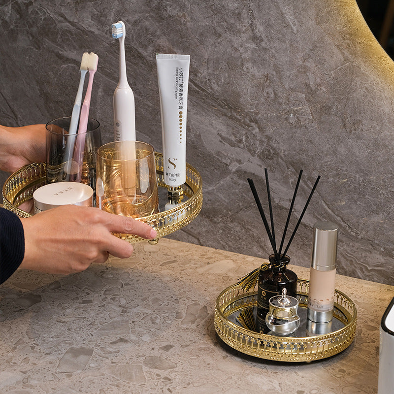 Plateau miroir doré. Oriental Style Round Tray Glass.