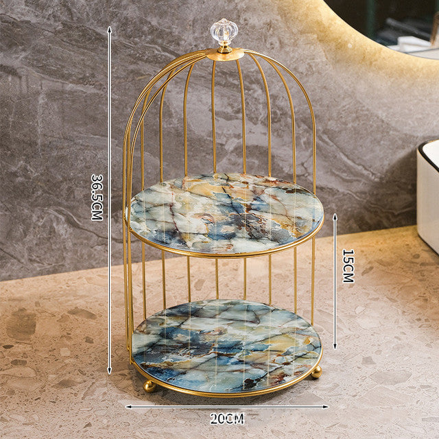 Storage cage for beauty products. Dressing table. Desktop jewelry, lipstick, skincare products. Iron bird cage. 