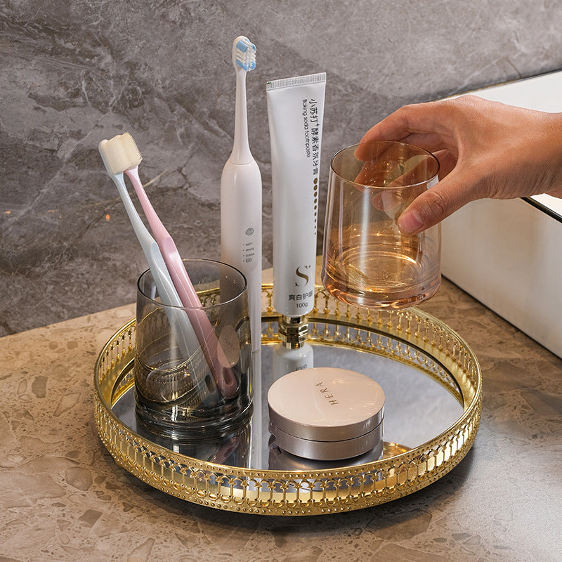 Plateau miroir doré. Oriental Style Round Tray Glass.