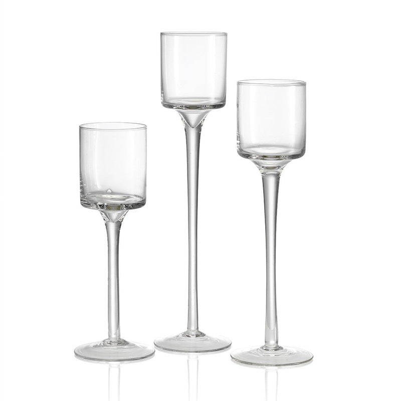 Set 3 High Glass Candle Holder Transparent.