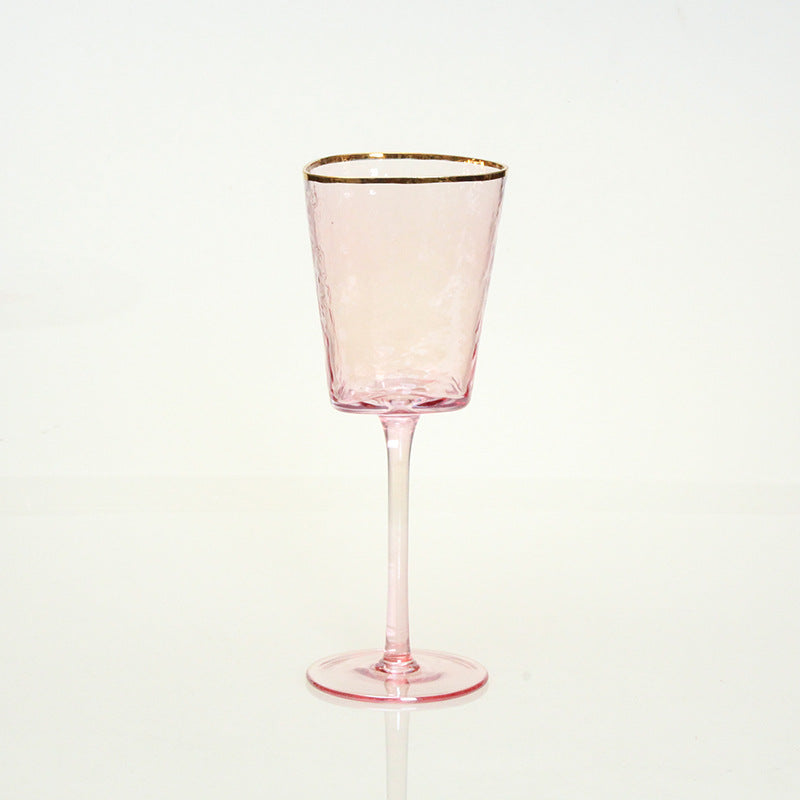 Verre à vin ou champagne en crystal. Creative Hammer Pattern With Gold Edge Pink Gray Crystal Glass.