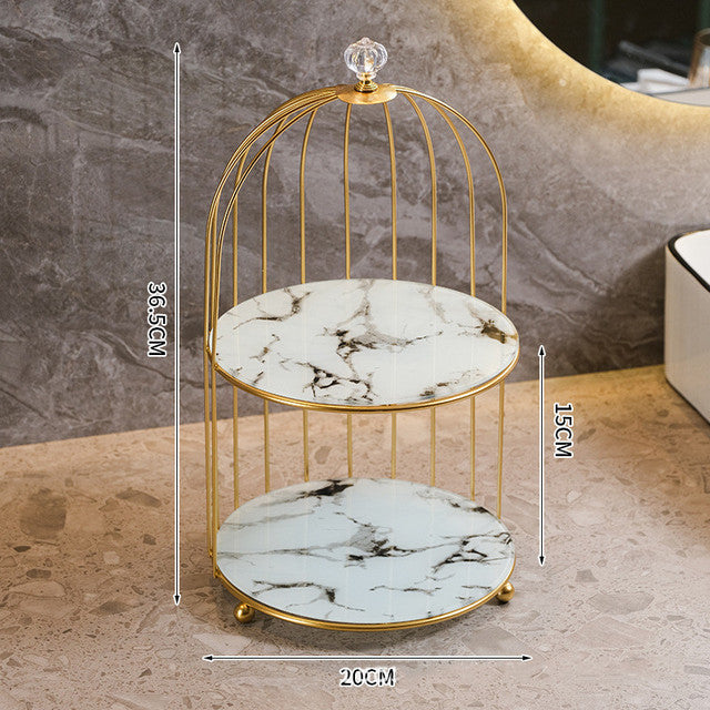 Storage cage for beauty products. Dressing table. Desktop jewelry, lipstick, skincare products. Iron bird cage. 